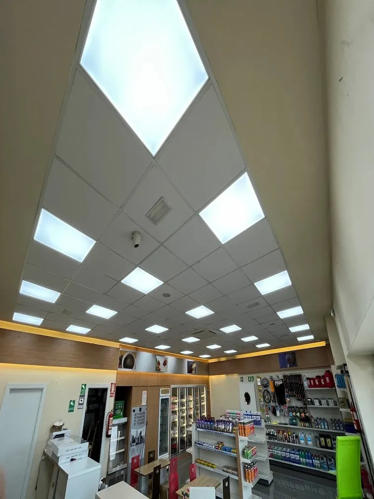 Shop lit with LED panels in the ceiling